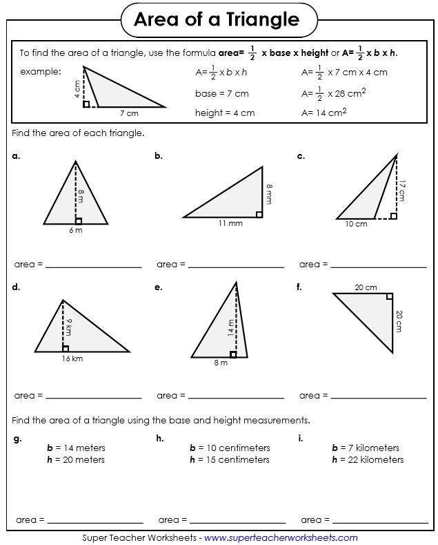 Area of Triangles Worksheet