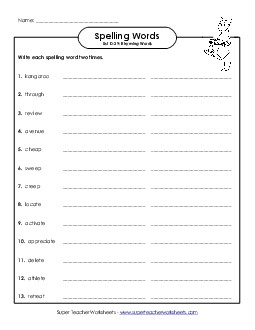 Write Twice (D-29) Spelling D Worksheet