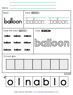 Worksheet 2: Balloon Sight Words Individual Worksheet