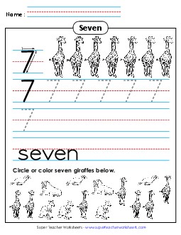 Seven: Trace, Print, Count Counting Worksheet