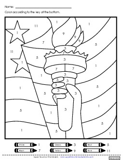 Statue of Liberty Color-by-Number Holiday Worksheet