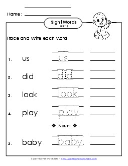 Read, Trace, Write (Unit 18) Sight Words Worksheet