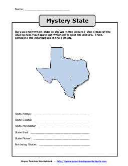 Mystery State: Texas States Worksheet