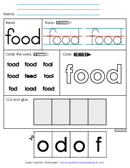 Worksheet 2: Food Sight Words Individual Worksheet