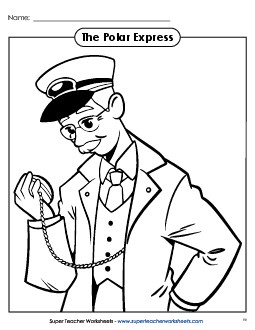 Conductor Coloring Page Picture Book Polar Express Worksheet