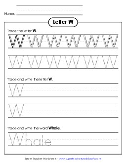 Uppercase W (Dotted Lines) Printing Worksheet