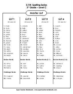 Grade 3: Master Spelling List Spelling C Worksheet