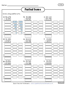 5-Digit Partial Sums Addition Worksheet