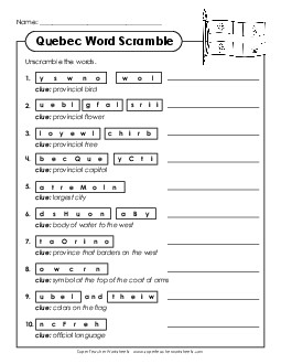 Word Scramble Canada Worksheet