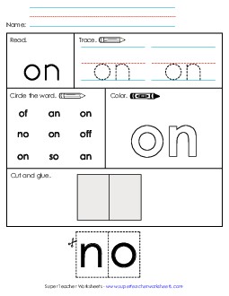 On (Sight Word) Sight Words Individual Worksheet