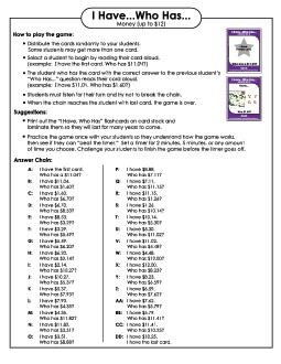 Money (USA - up to $12) Counting Money Worksheet