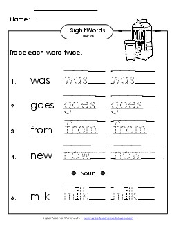 Trace Twice (Unit 24) Sight Words Worksheet