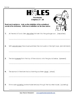 Vocab for Chapters 21-28 Book Holes Worksheet