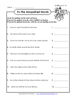 Fix the Mistakes (C-18) Spelling C Worksheet