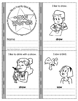 Mini-Book: -aw Words Word Families Worksheet