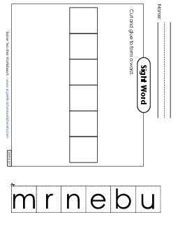 Large Cut-and-Glue: Number Sight Words Individual Worksheet