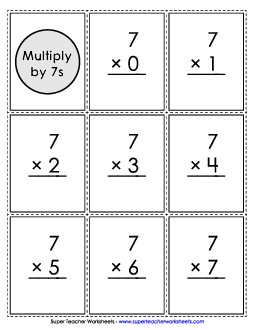 Flash Cards: Multiplying by 7s Multiplication Worksheet