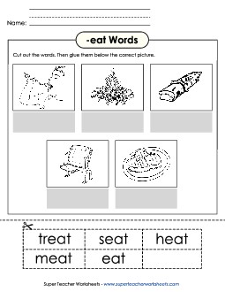 Cut and Glue (-eat) Word Families Worksheet