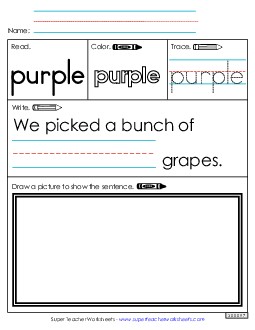 Worksheet 3: Purple Free Sight Words Individual Worksheet