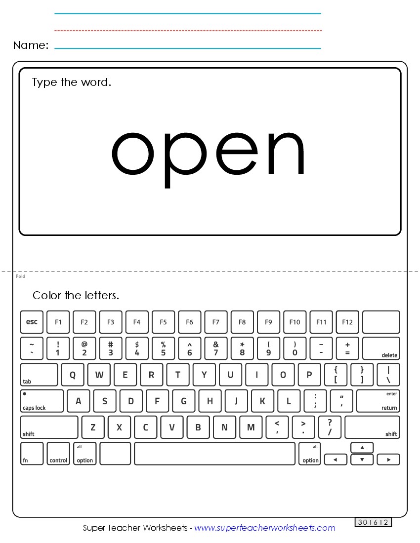 Type the Word: Open Sight Words Individual Worksheet