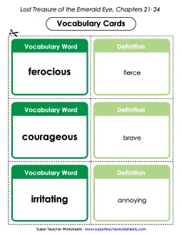 Vocab. Cards for Chapters 21-24 Book Geronimo Stilton Worksheet