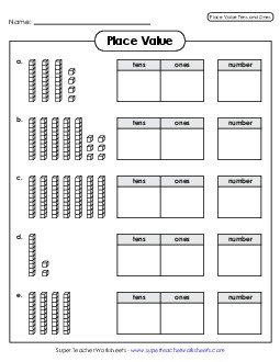 Tens & Ones (Place Value Blocks) 1st Grade Math Worksheet