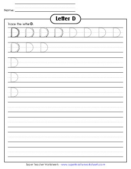 Uppercase D (Smaller Font Size) Alphabet Worksheet