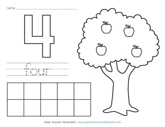 Apple Counting Mat: Four Worksheet