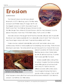 Erosion Article Reading Comprehension Worksheet