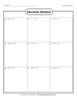 Decimal Division Boxes (Intermediate Level) Dividing Decimals Worksheet