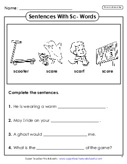 Sentences with SC Words Phonics Blends Worksheet