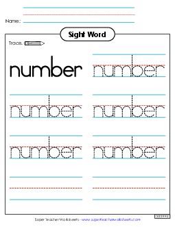 Trace the Word: Number Sight Words Individual Worksheet