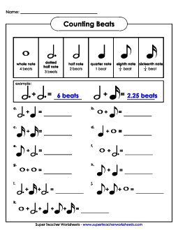 Counting Beats 2 (Advanced) Music Worksheet