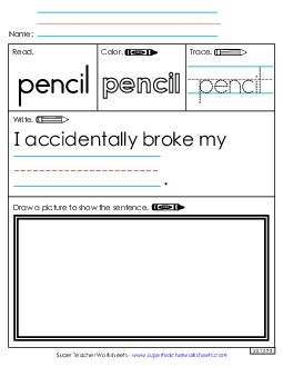 Worksheet 3: Pencil Sight Words Individual Worksheet