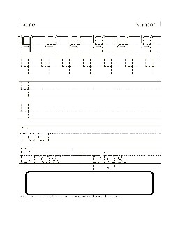 Number 4: Trace and Print Printing Worksheet