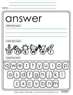 Write, Color, Type: Answer Sight Words Individual Worksheet