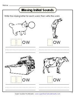 Missing Initial Sounds (-ow) Word Families Worksheet