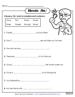 Thr- Sentences Phonics Blends Worksheet