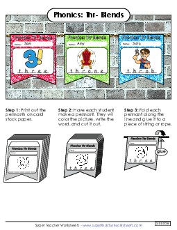 Pennants (Thr- Words) Phonics Blends Worksheet