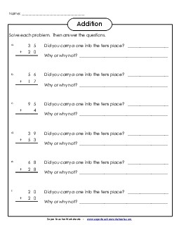 Solve and Explain Addition Worksheet