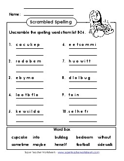 Word Unscramble (B-24) Spelling B Worksheet