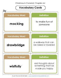 Vocabulary Cards: Chapters 4-6 Book Christmas In Camelot Worksheet