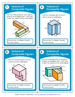 Task Cards: Volume of Composite Figures (Intermediate) Worksheet