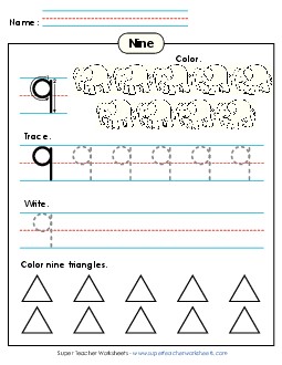 Number 9: Trace, Print, Color Counting Worksheet