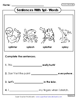 Sentences with Spl- Words Phonics Blends Worksheet