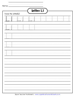 Letter L, l - Tracing (Smaller Font Size) Alphabet Worksheet