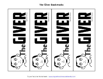 Bookmarks for <i>The Giver</i> Book The Giver Worksheet