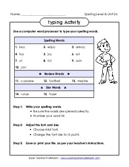 Typing Activity (B-26)  Spelling B Worksheet