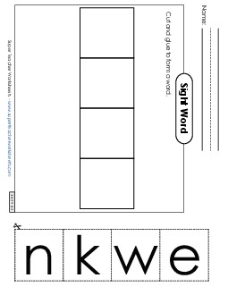 Large Cut-and-Glue: Knew Free Sight Words Individual Worksheet