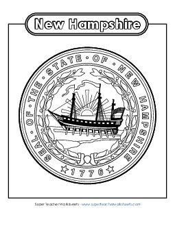 New Hampshire State Seal (Black & White) States Individual Worksheet